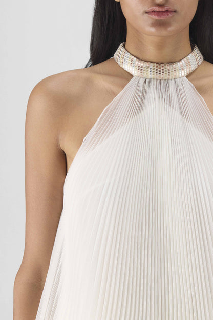 PLEATED HALTER DRESS