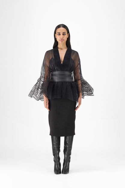 Metallic Corded Ruffle Cape