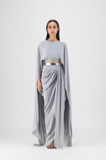 METALLIC FLUID CAPE AND SKIRT