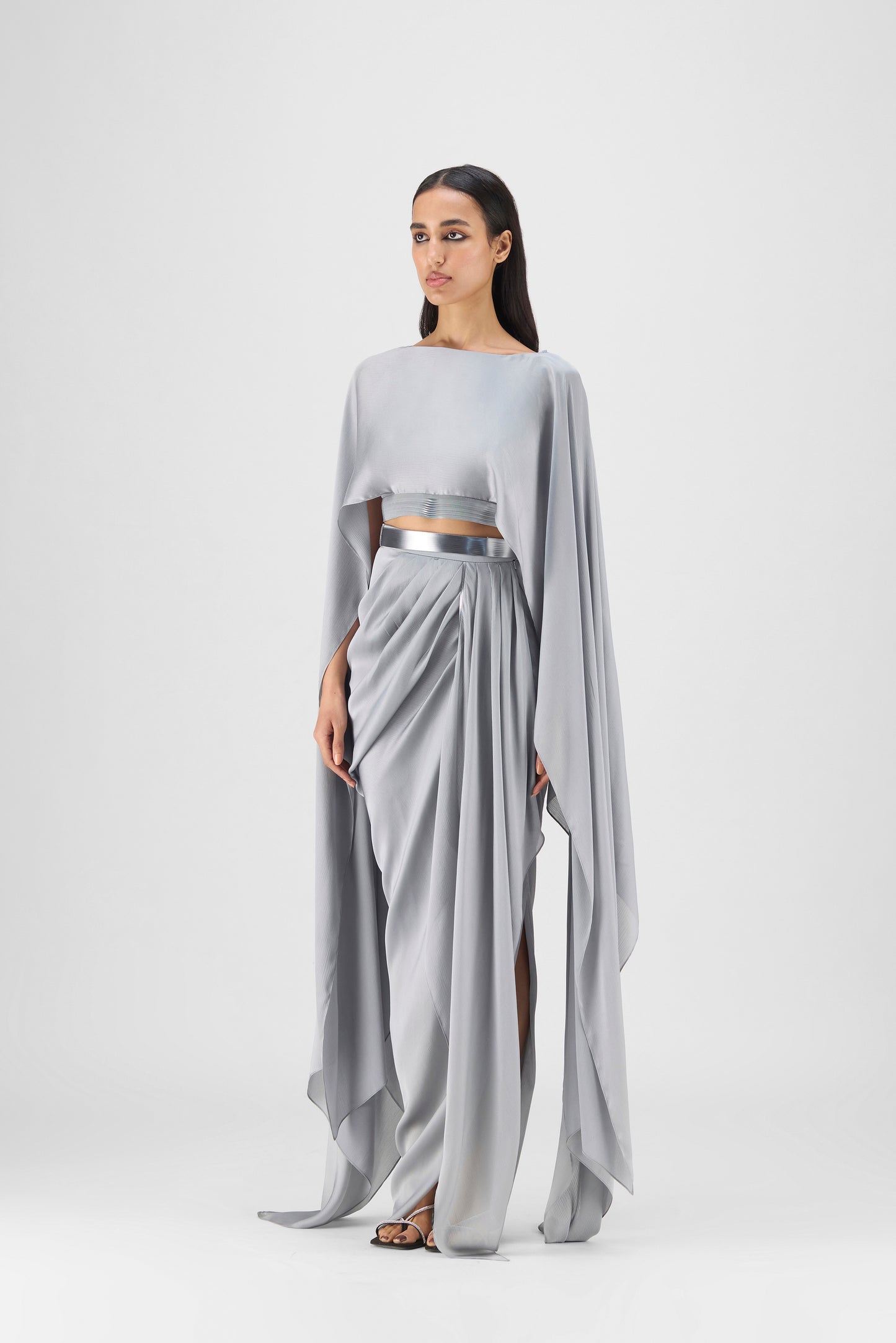 METALLIC FLUID CAPE AND SKIRT