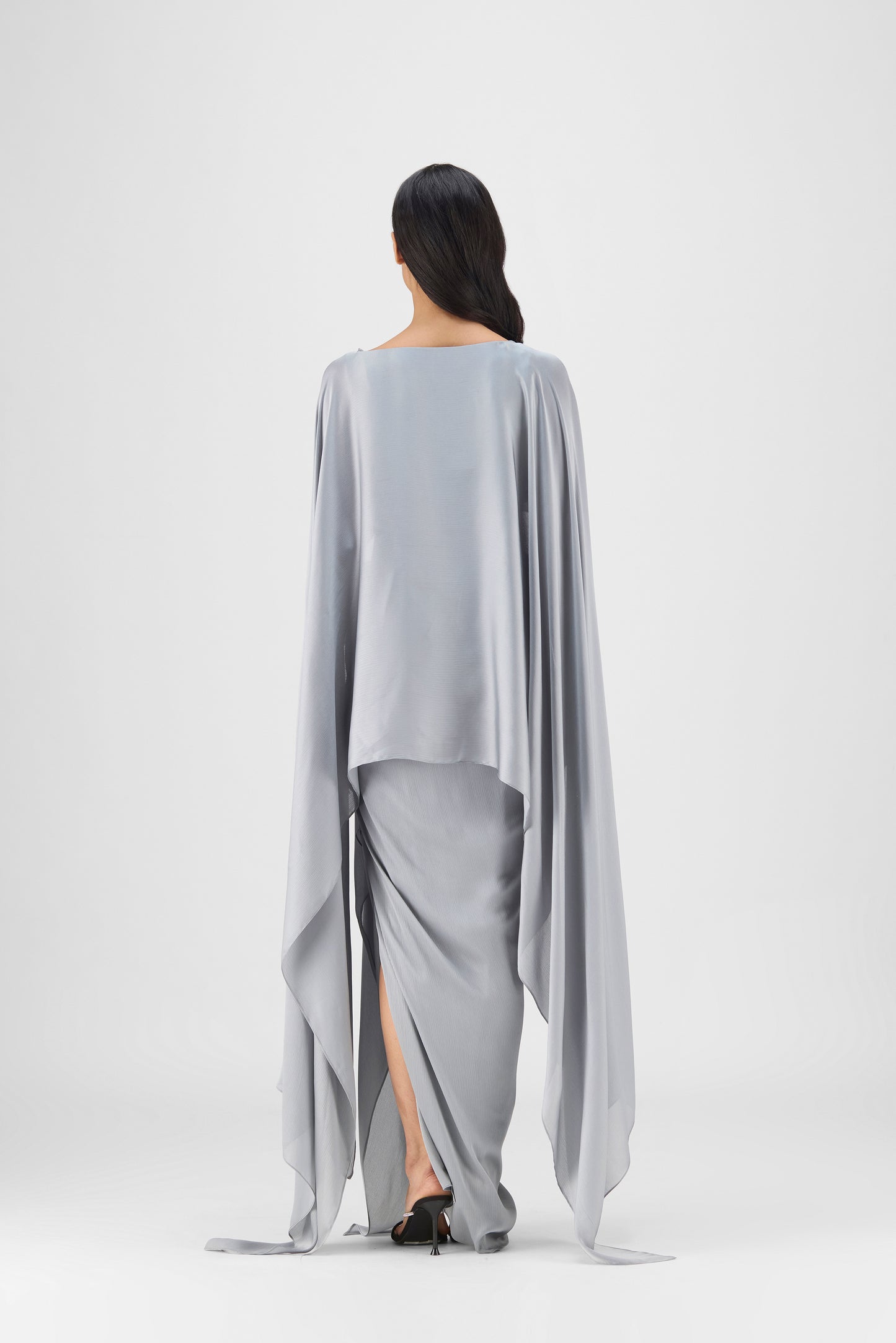 METALLIC FLUID CAPE AND SKIRT