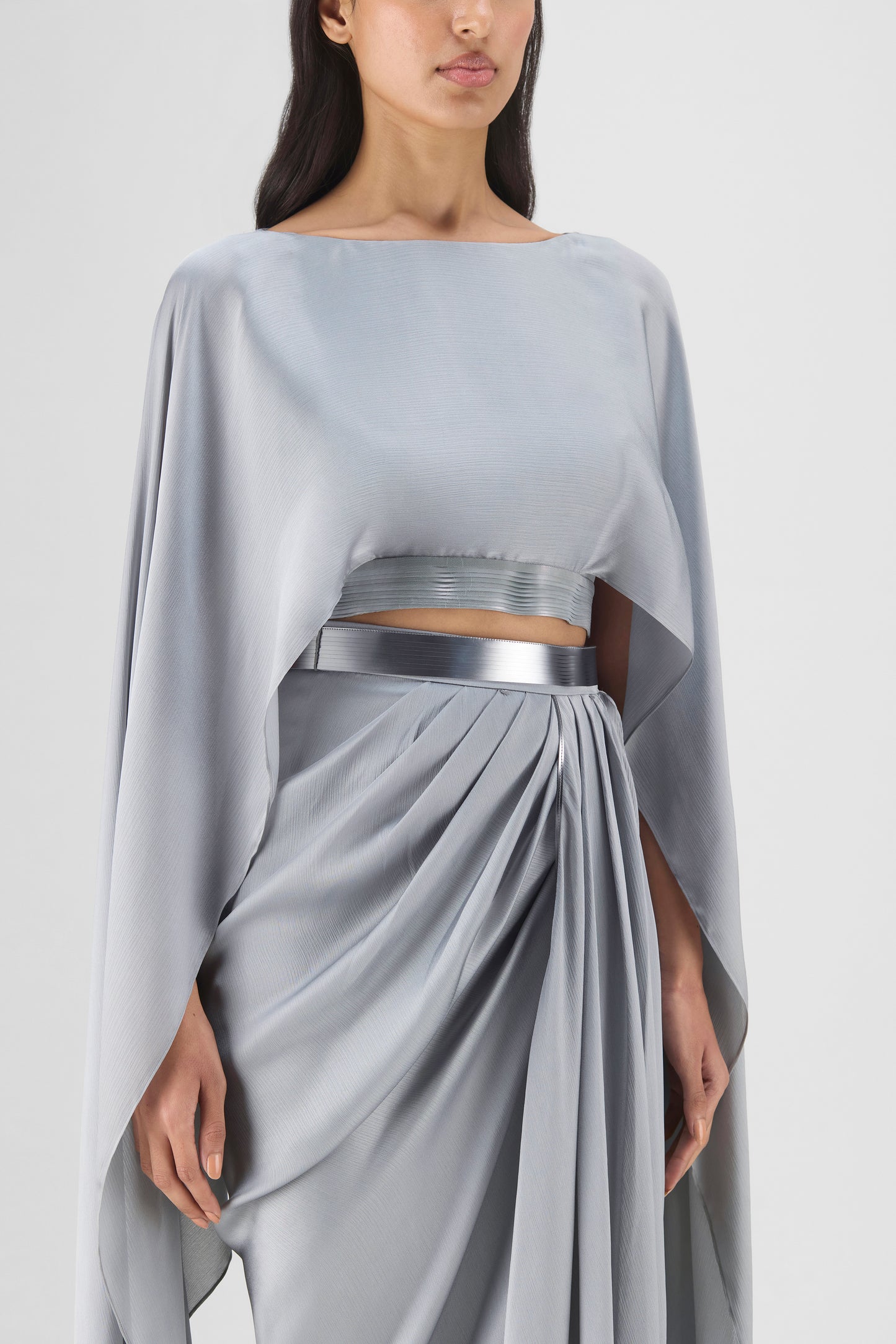 METALLIC FLUID CAPE AND SKIRT