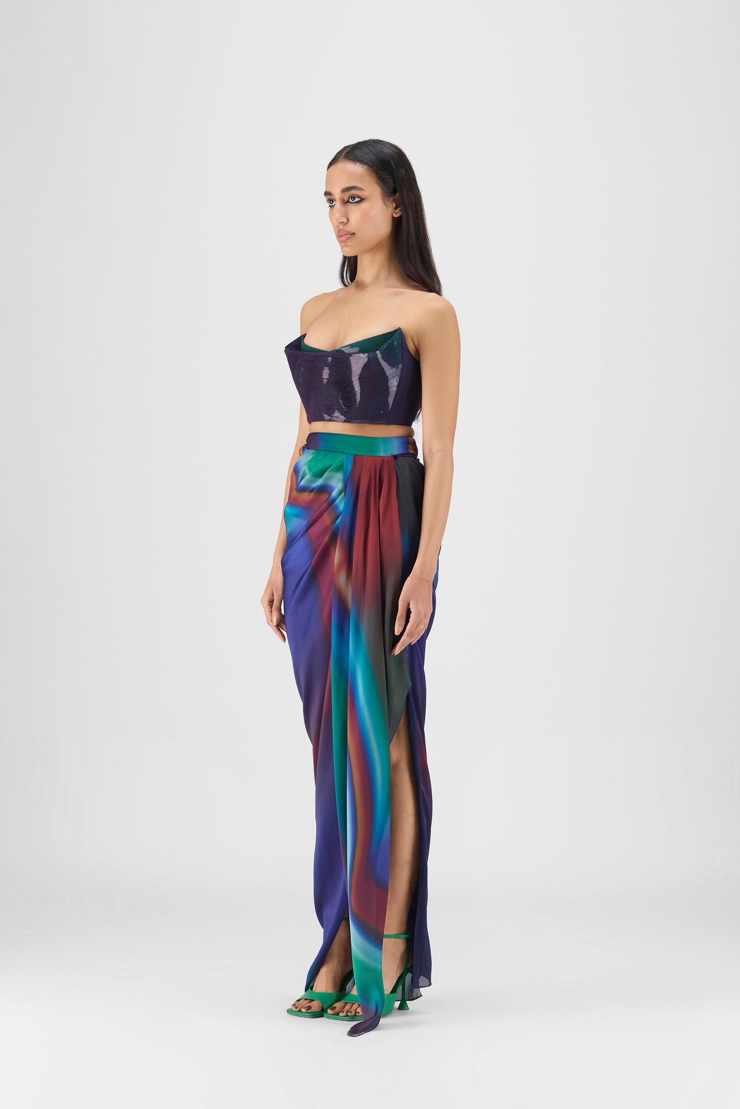 Metallic Watercolor Bustier With Skirt