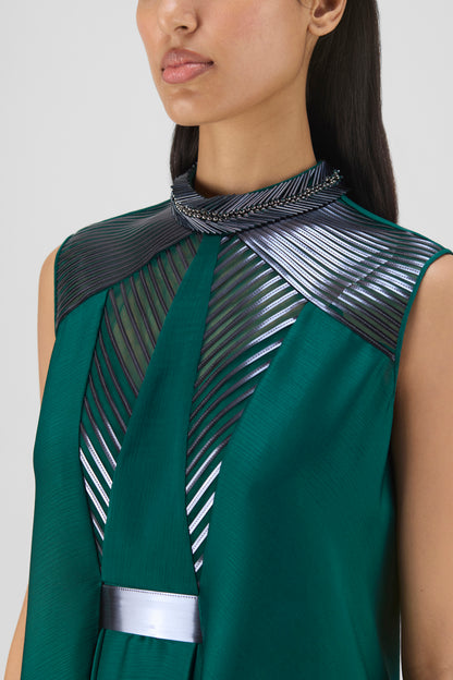 Metallic Paneled Dress With Beads