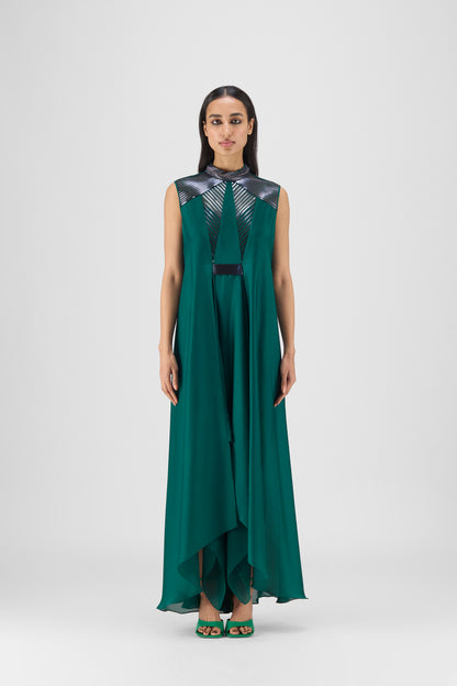 Metallic Paneled Dress With Beads