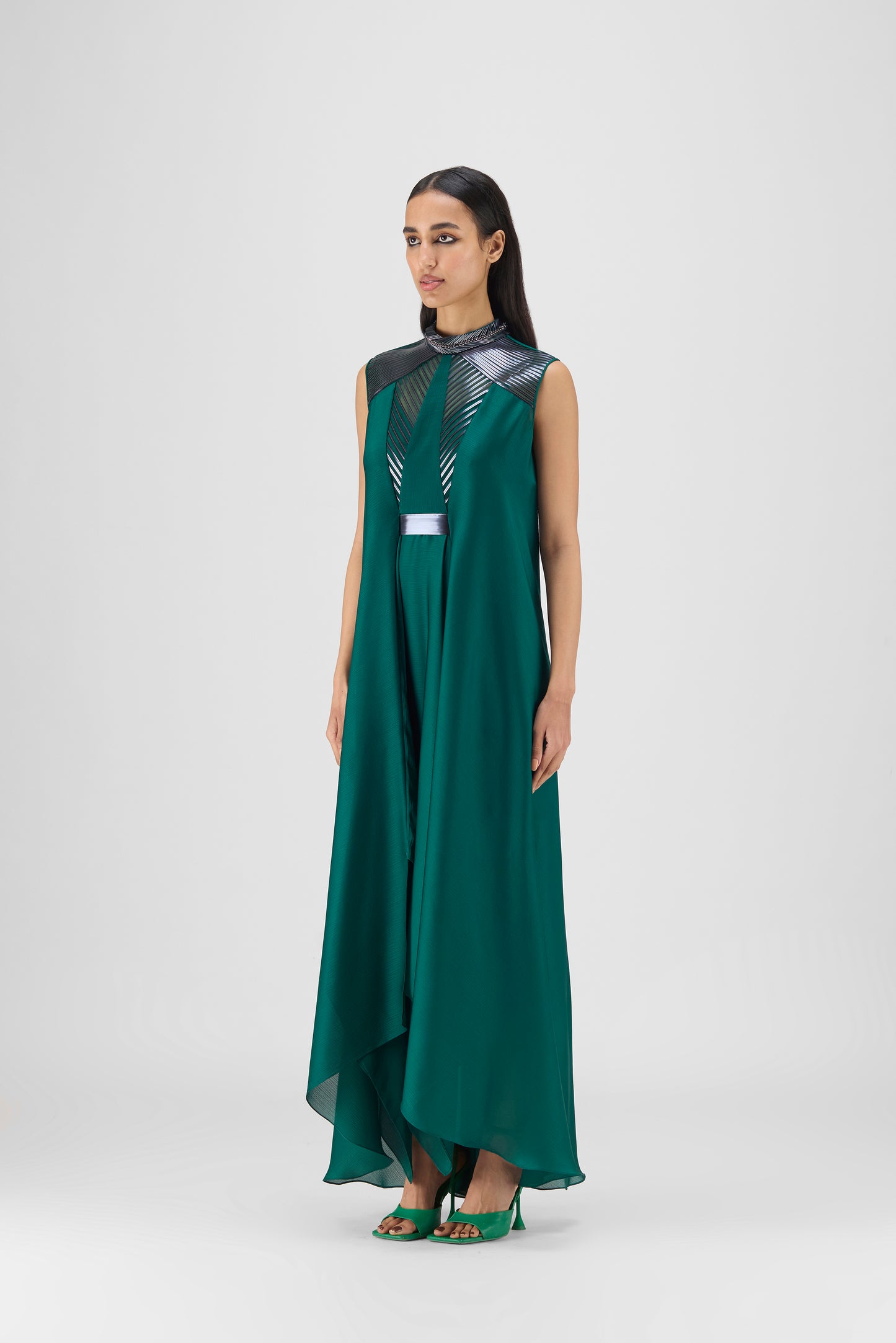 Metallic Paneled Dress With Beads