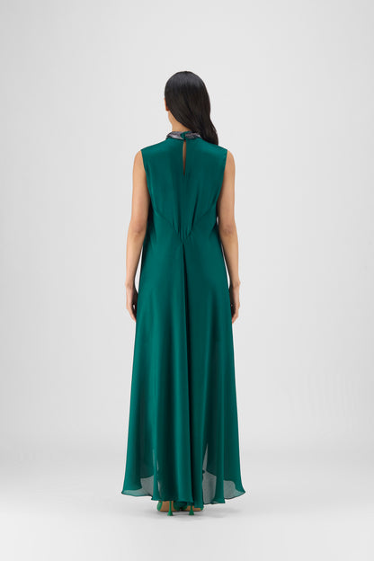 Metallic Paneled Dress With Beads