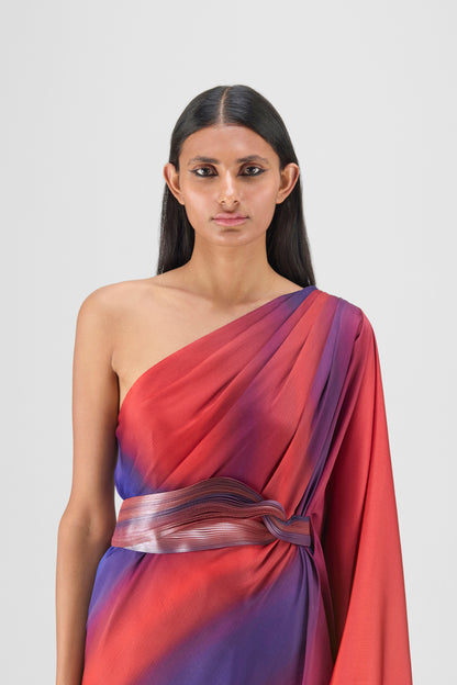 Metallic One Shoulder Watercolor Dress