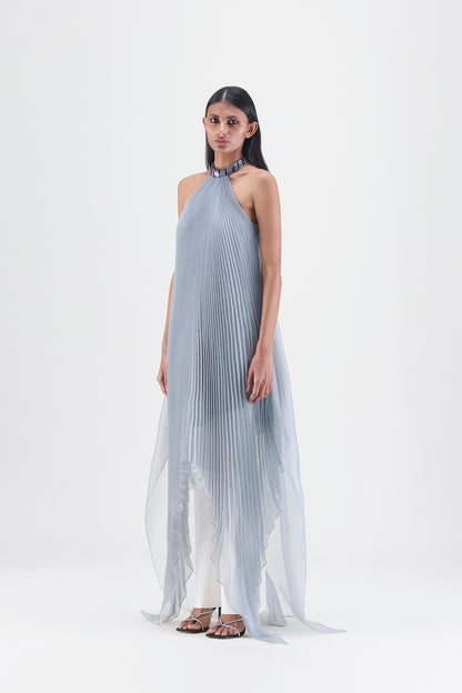 PLEATED HALTER DRESS