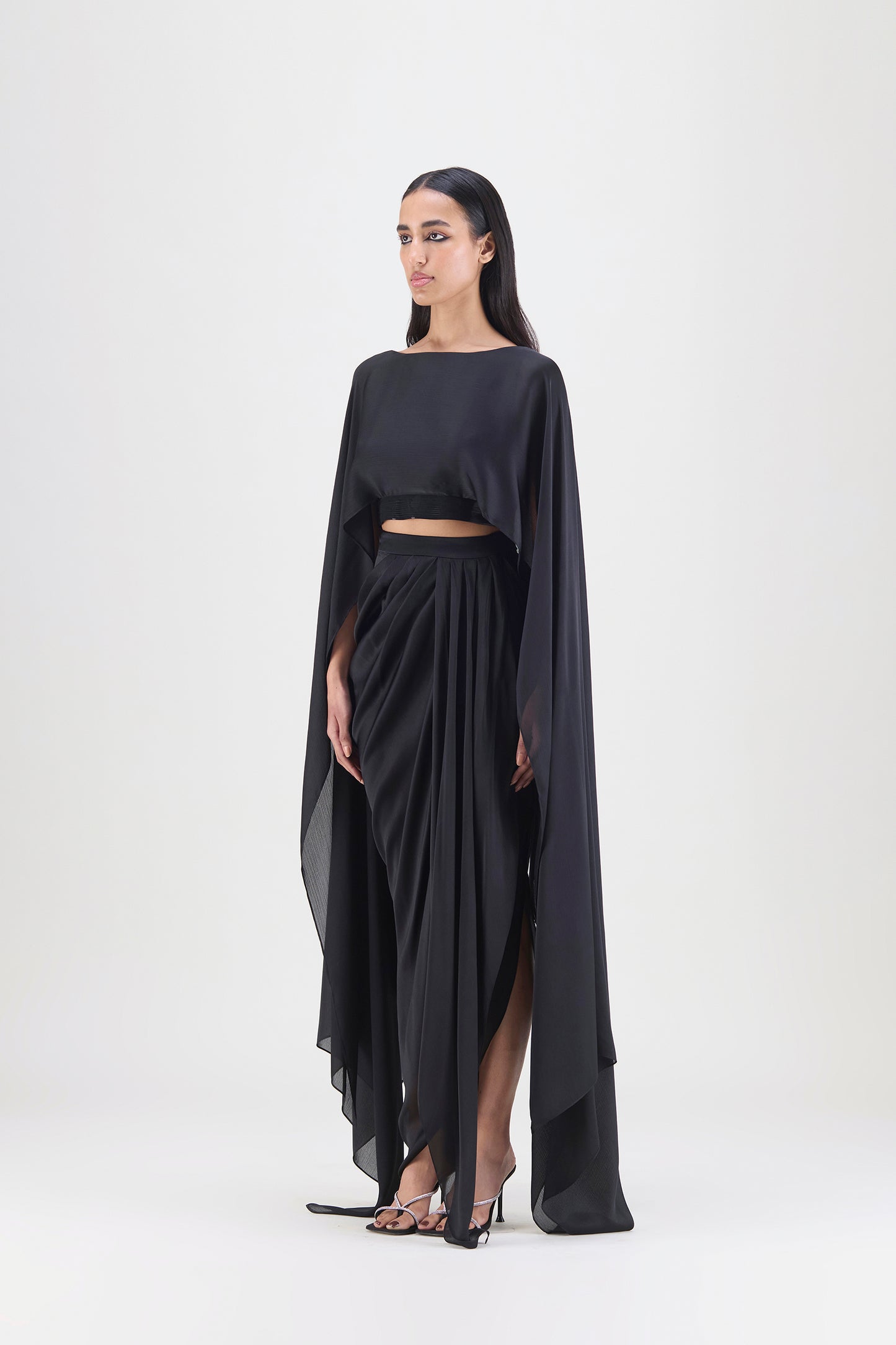 METALLIC FLUID CAPE AND SKIRT