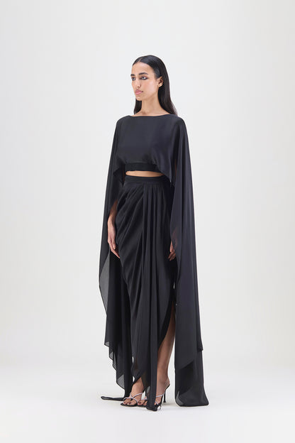 METALLIC FLUID CAPE AND SKIRT