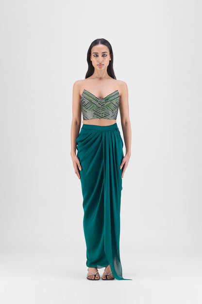 Woven Metallic Bustier And Skirt