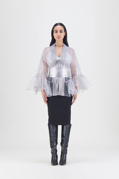 Metallic Corded Ruffle Cape