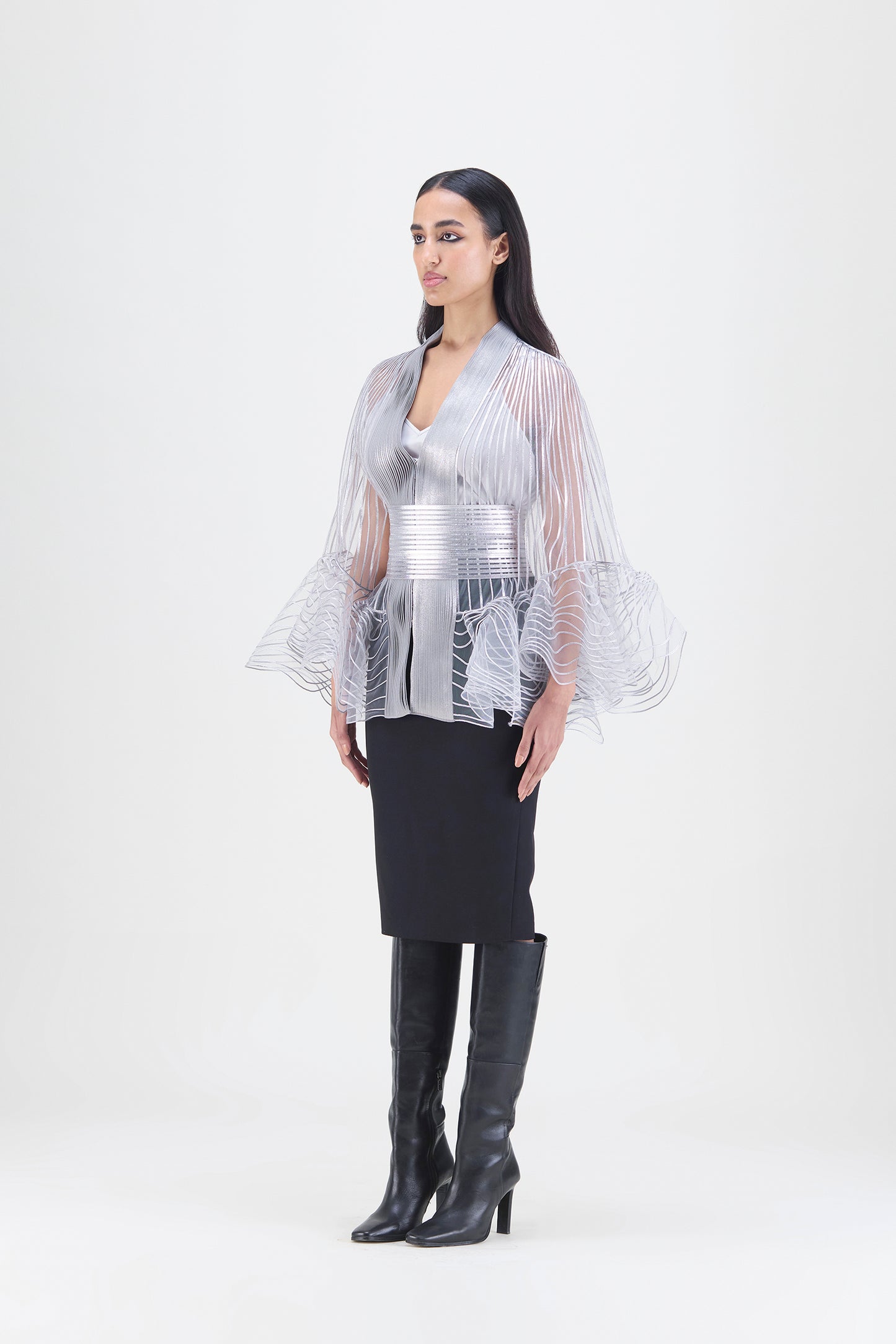 Metallic Corded Ruffle Cape