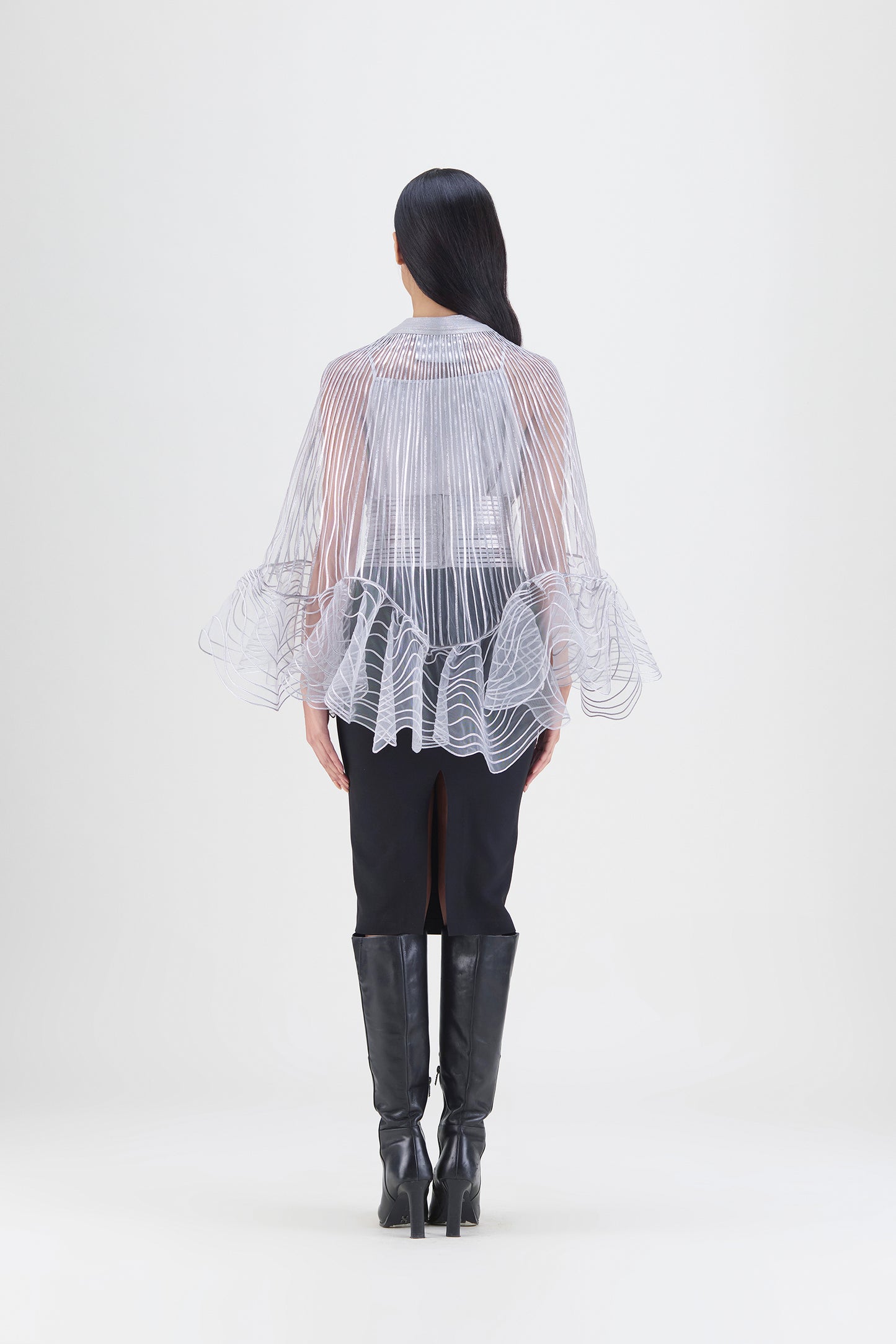 Metallic Corded Ruffle Cape
