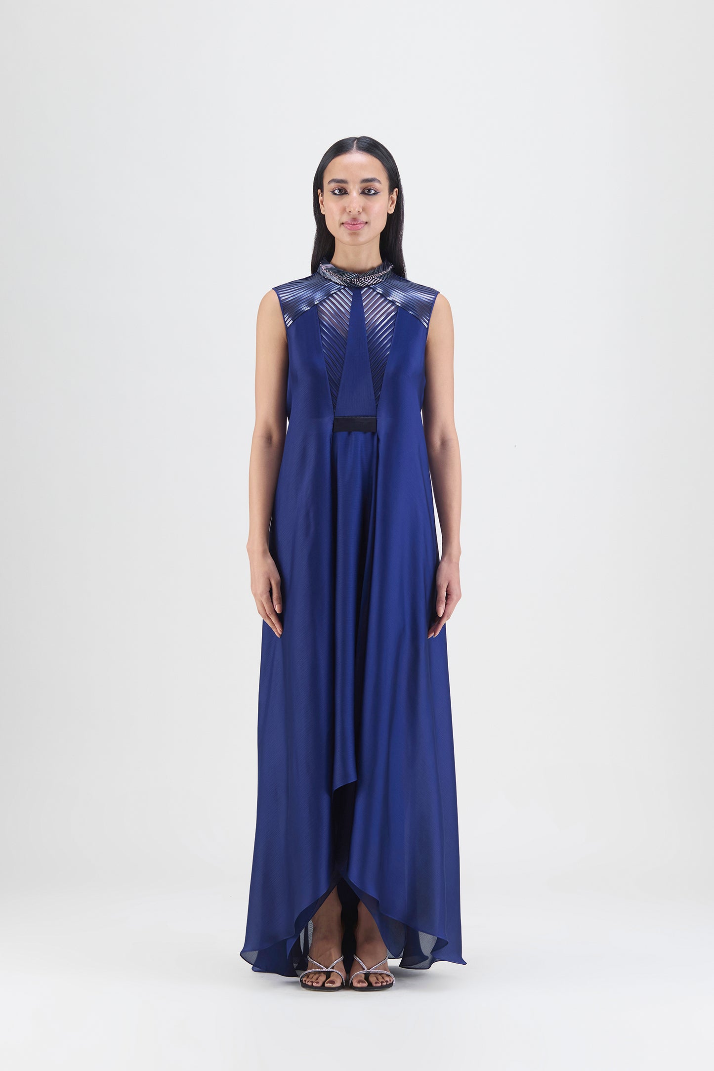 Metallic Paneled Dress With Beads