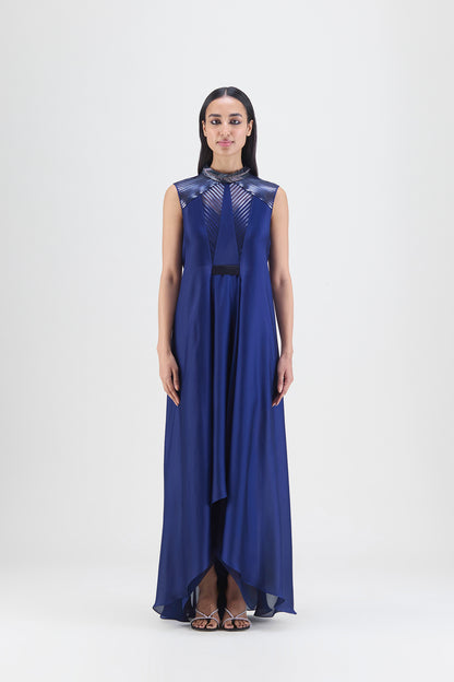 Metallic Paneled Dress With Beads
