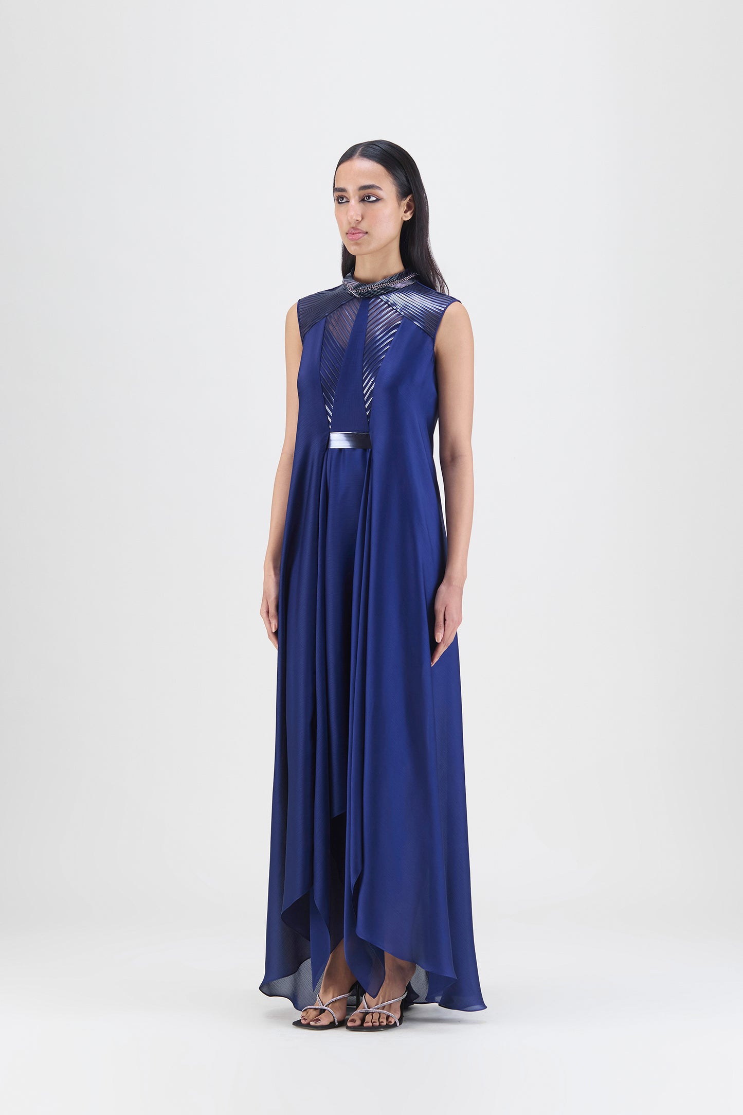 Metallic Paneled Dress With Beads