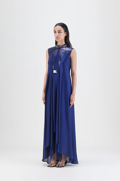 Metallic Paneled Dress With Beads