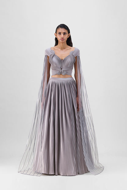 Structured Strata Pleated Top With  Plissé  Skirt
