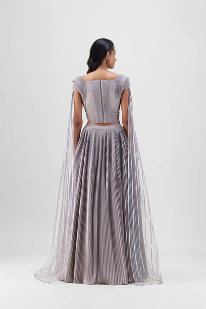 Structured Strata Pleated Top With  Plissé  Skirt