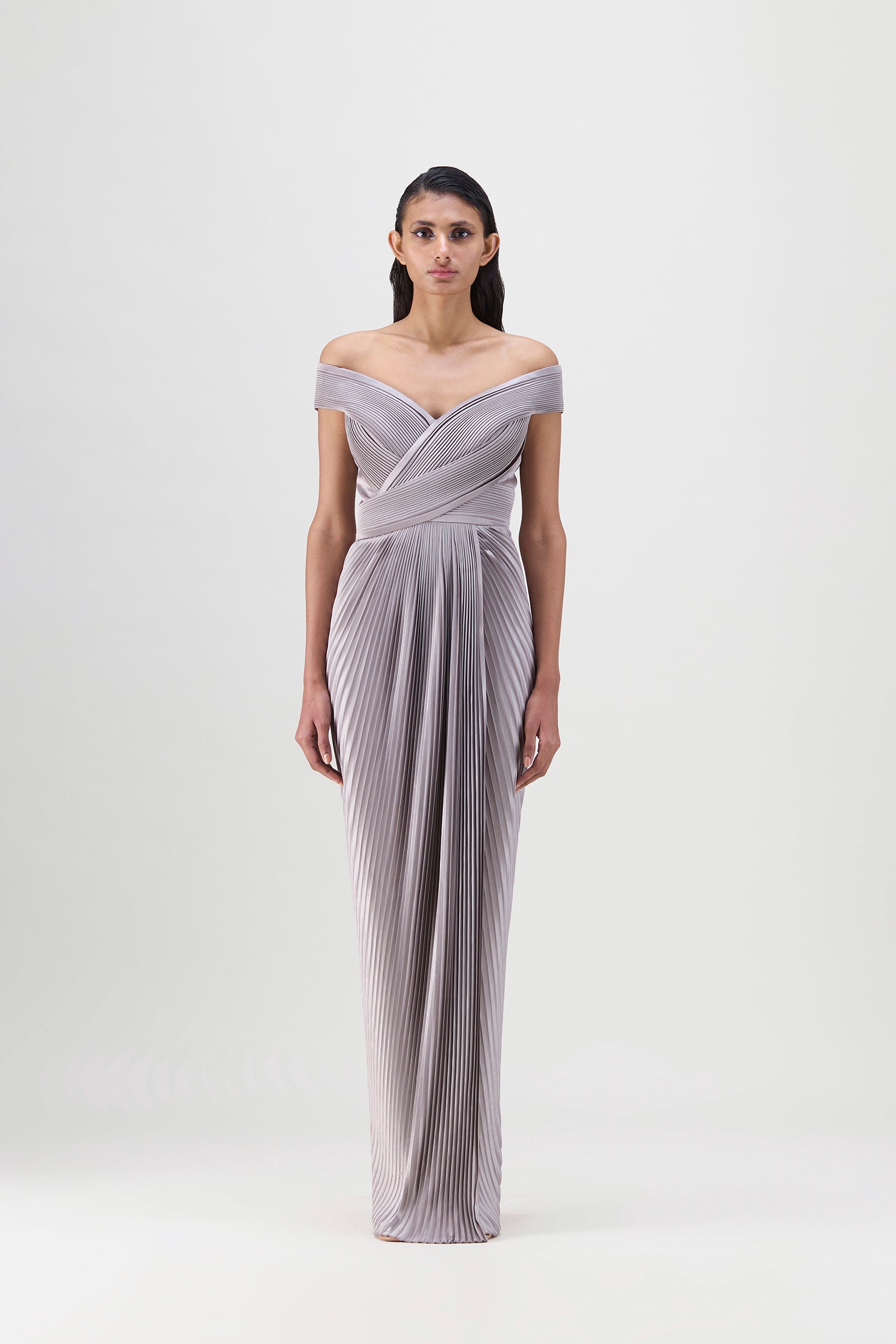 Structured Plissé Gown