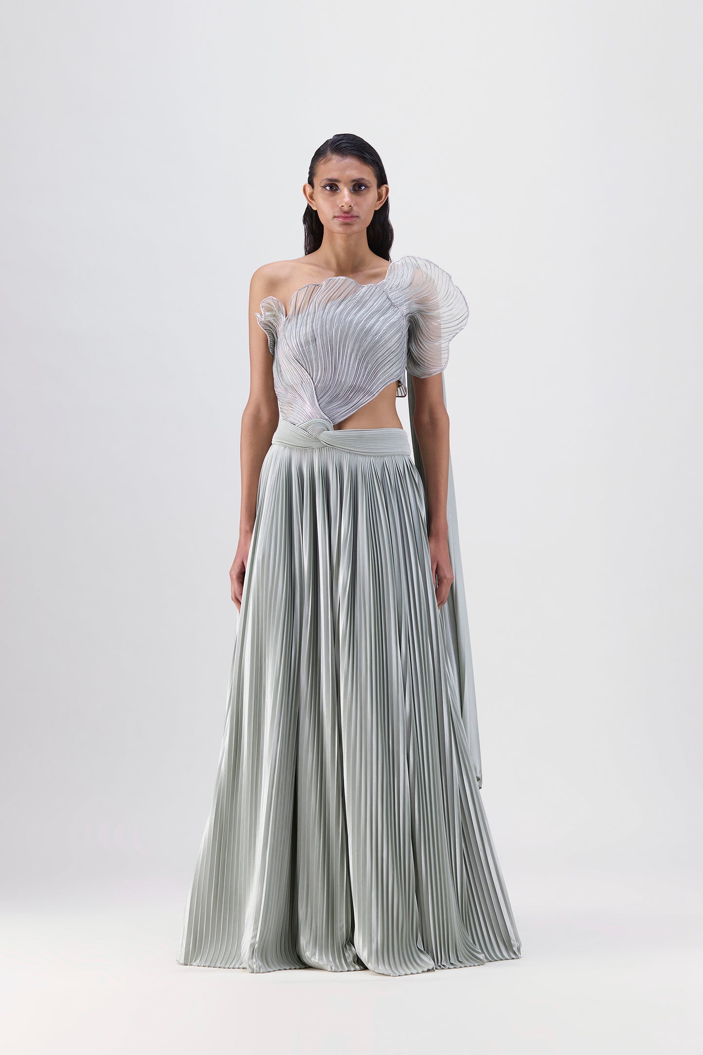 Corded Coral Top And  Plissé  Skirt
