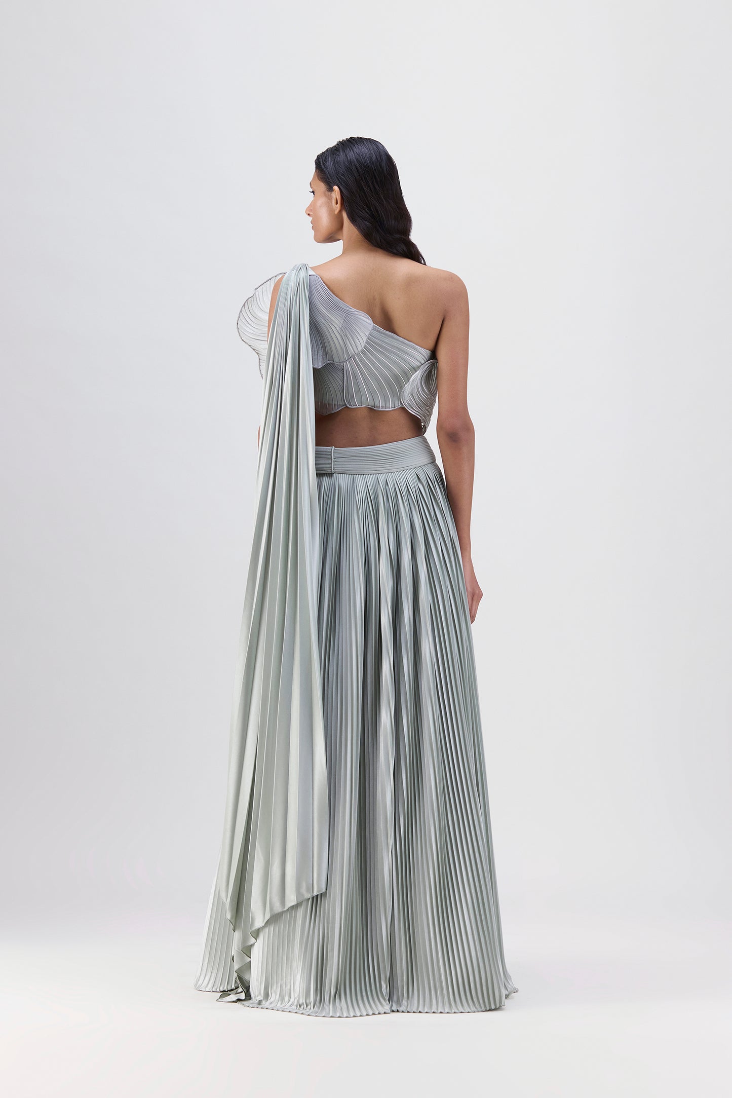Corded Coral Top And  Plissé  Skirt