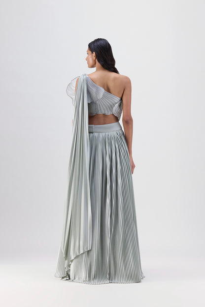 Corded Coral Top And  Plissé  Skirt