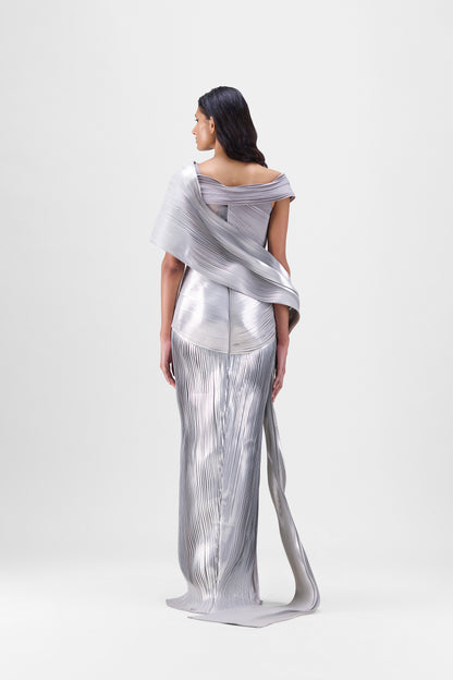 Structured Top With Metallic Micro Pleated Saree