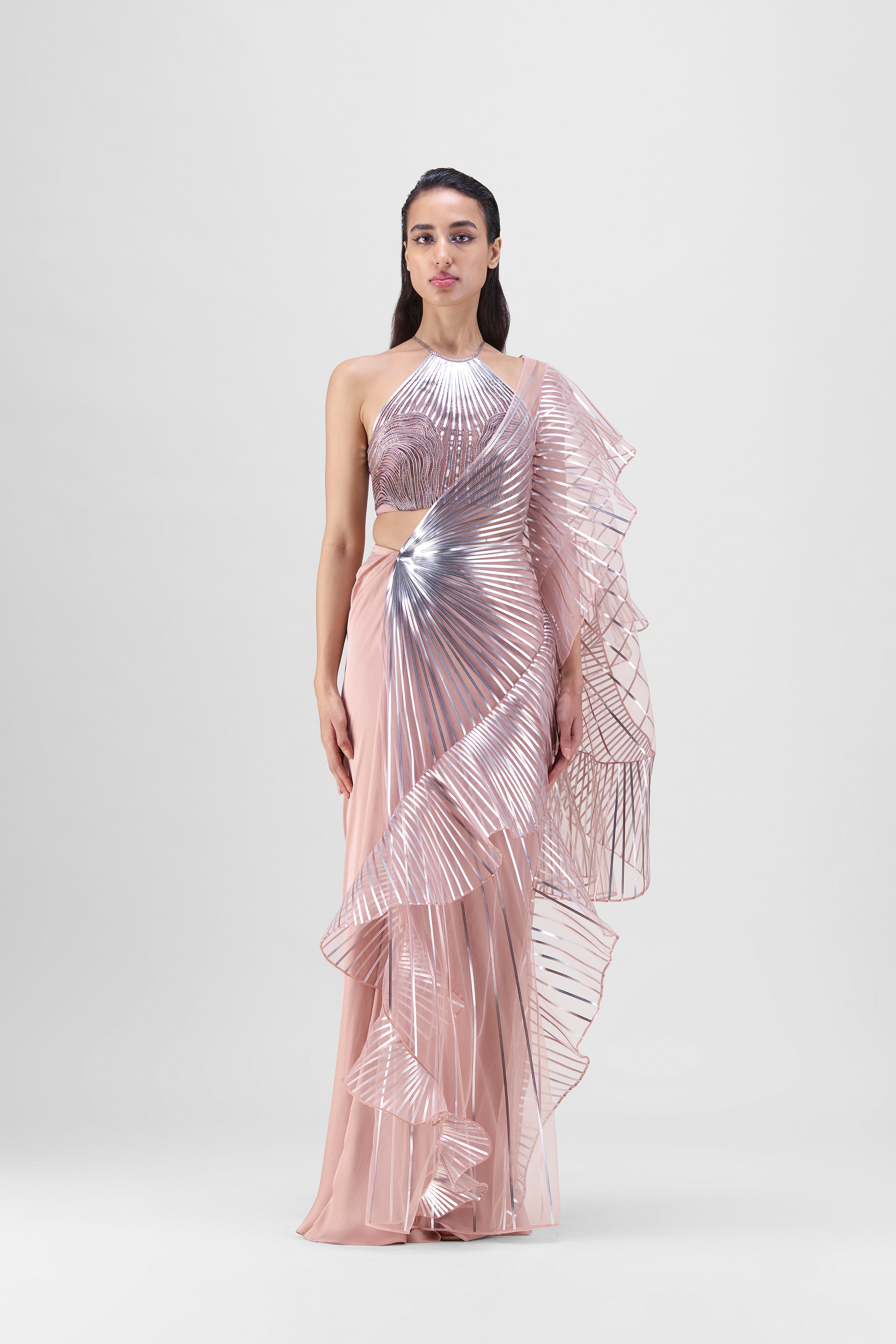 Metallic Winged Ruffle Saree