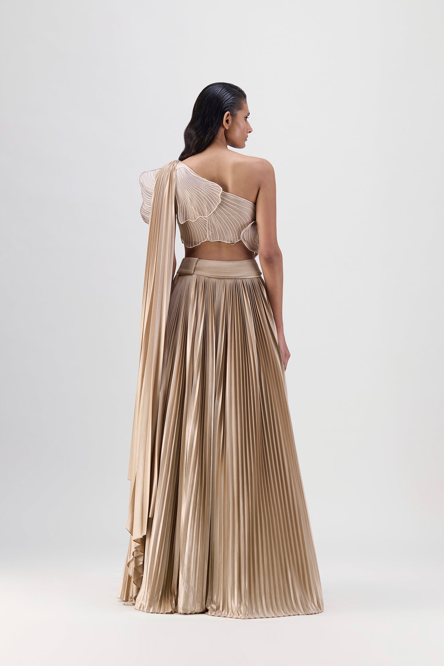 Corded Coral Top And  Plissé  Skirt