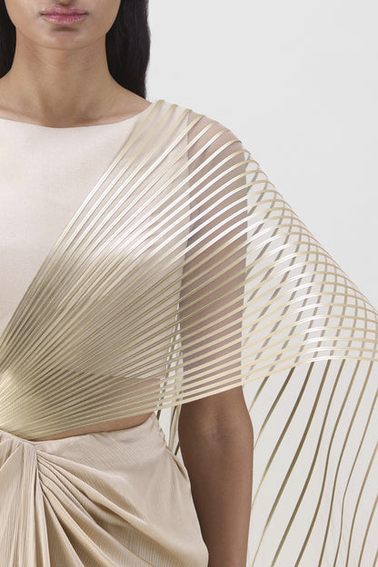 METALLIC WINGED DRAPED CHIFFON SAREE