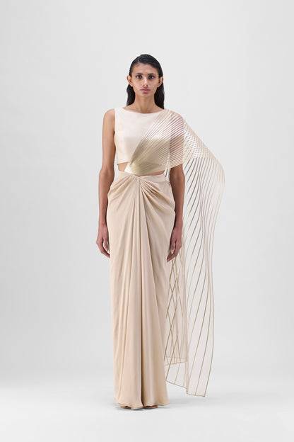 METALLIC WINGED DRAPED CHIFFON SAREE
