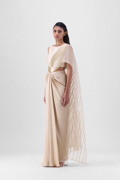 METALLIC WINGED DRAPED CHIFFON SAREE