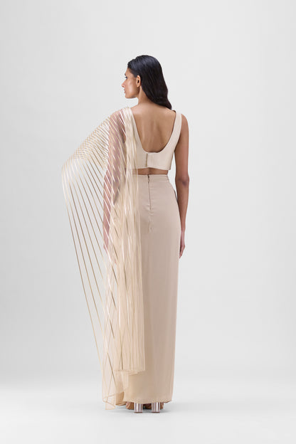 METALLIC WINGED DRAPED CHIFFON SAREE