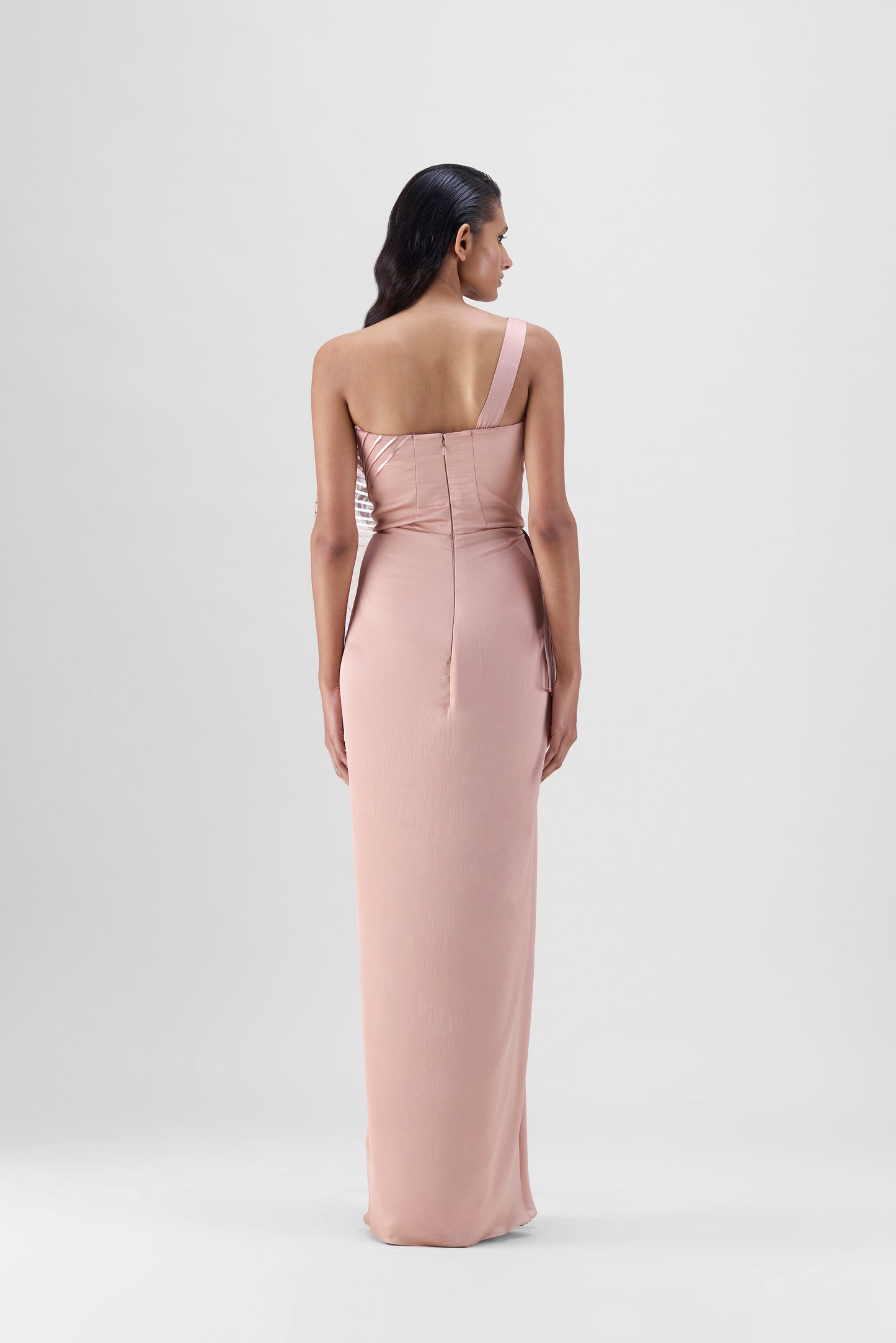 Metallic Sun Ray Draped Gown