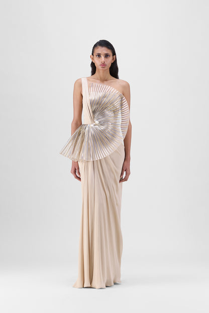 Metallic Sun Ray Draped Gown
