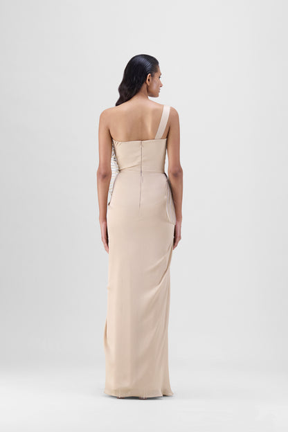 Metallic Sun Ray Draped Gown
