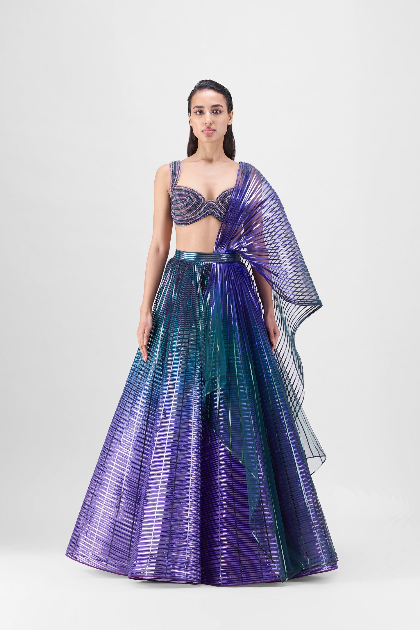 Structured Beaded Top With Metallic Ombre Skirt