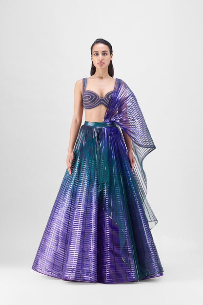 Structured Beaded Top With Metallic Ombre Skirt