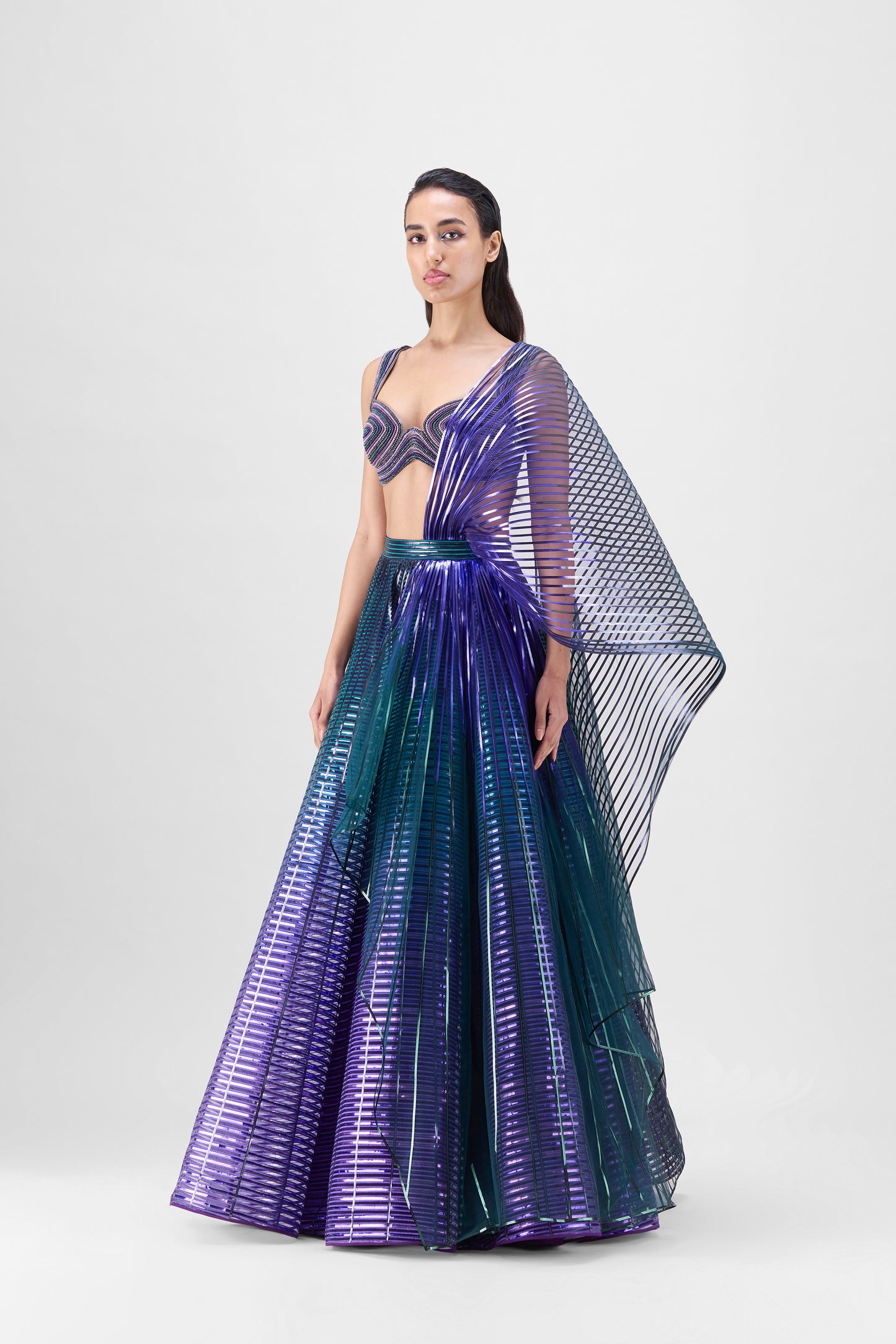 Structured Beaded Top With Metallic Ombre Skirt
