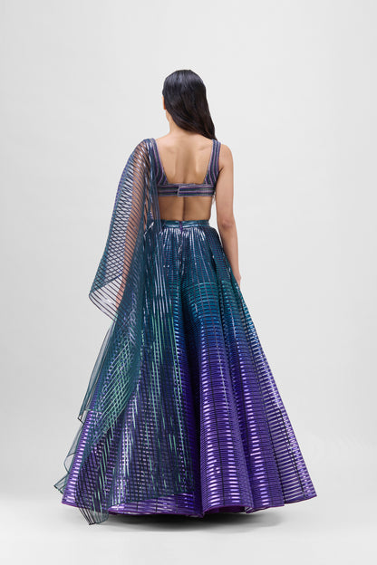 Structured Beaded Top With Metallic Ombre Skirt