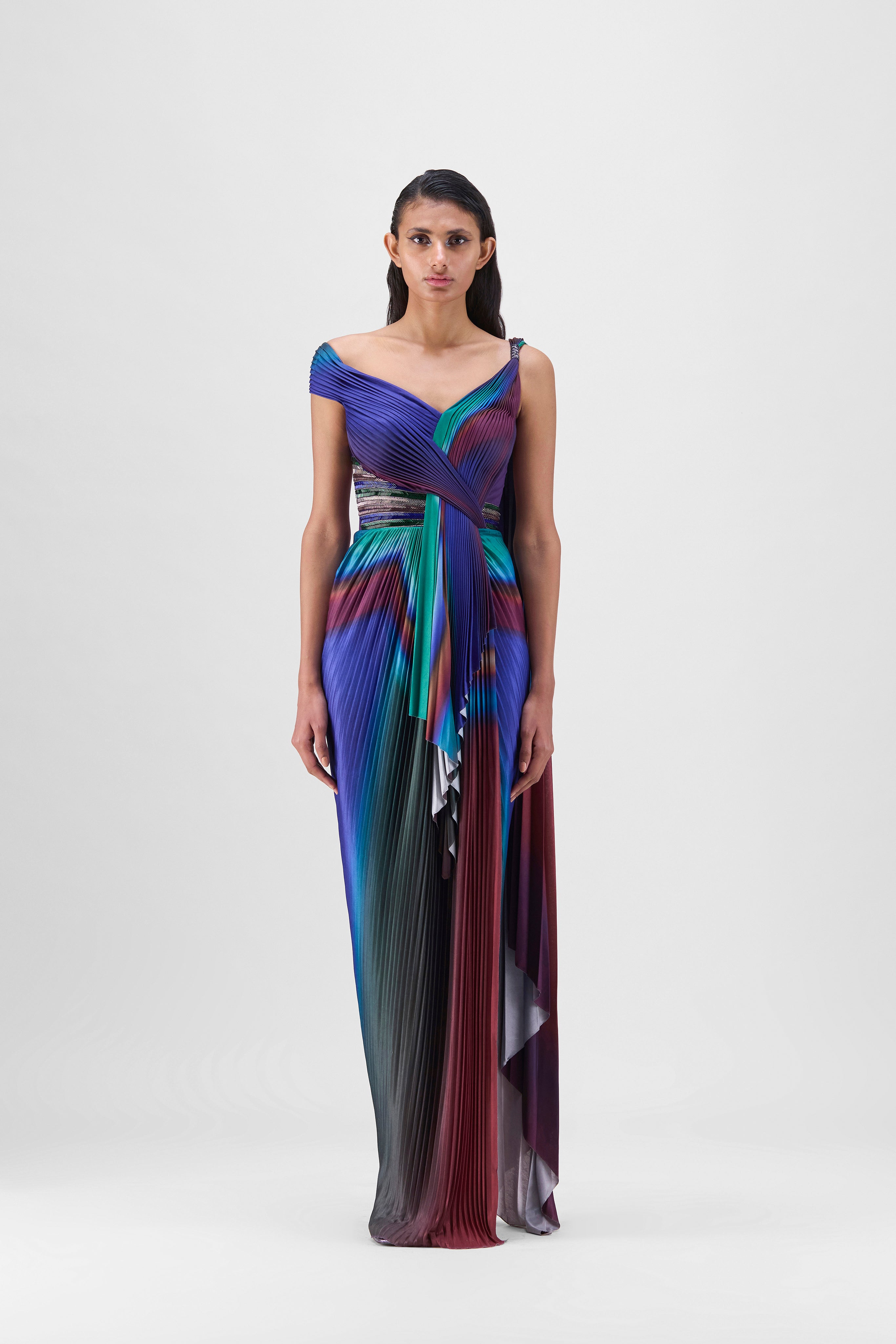 Metallic Watercolor Plissé Saree