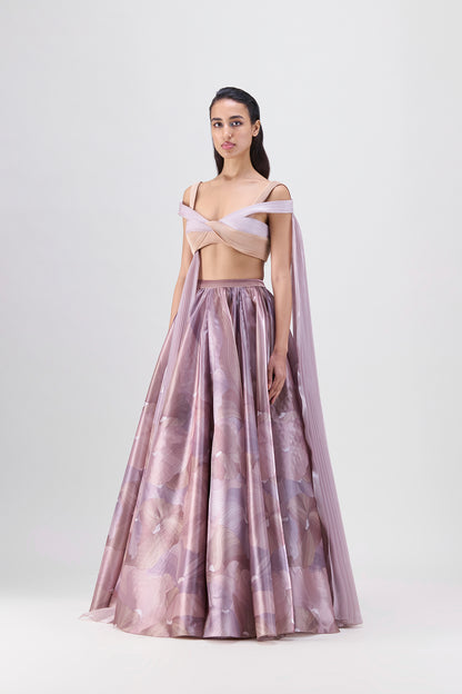 Structured Top And Printed Skirt In Glazed Organza