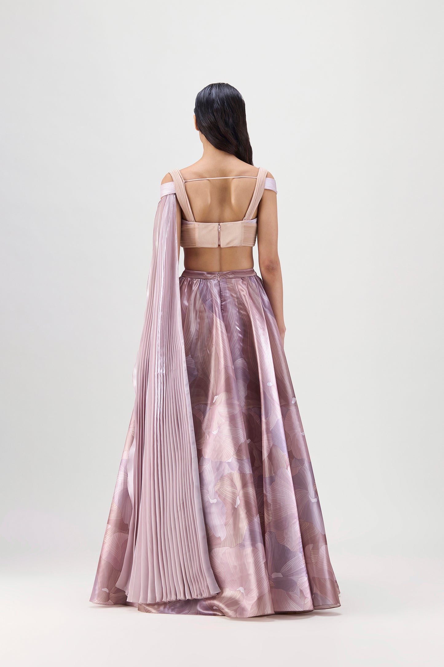 Structured Top And Printed Skirt In Glazed Organza