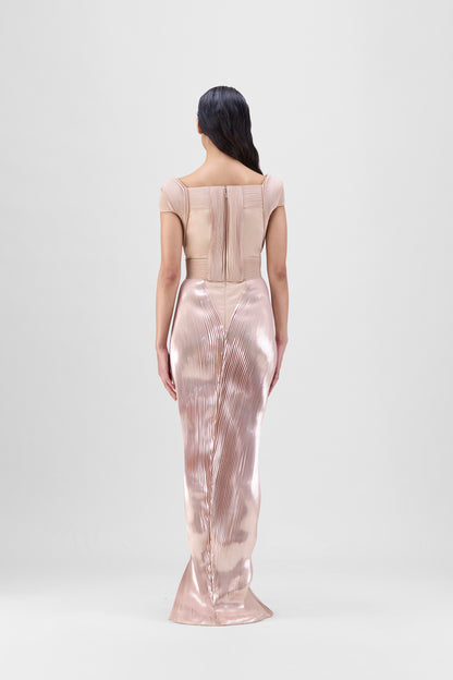 Metallic Micro Pleated Serrated Gown