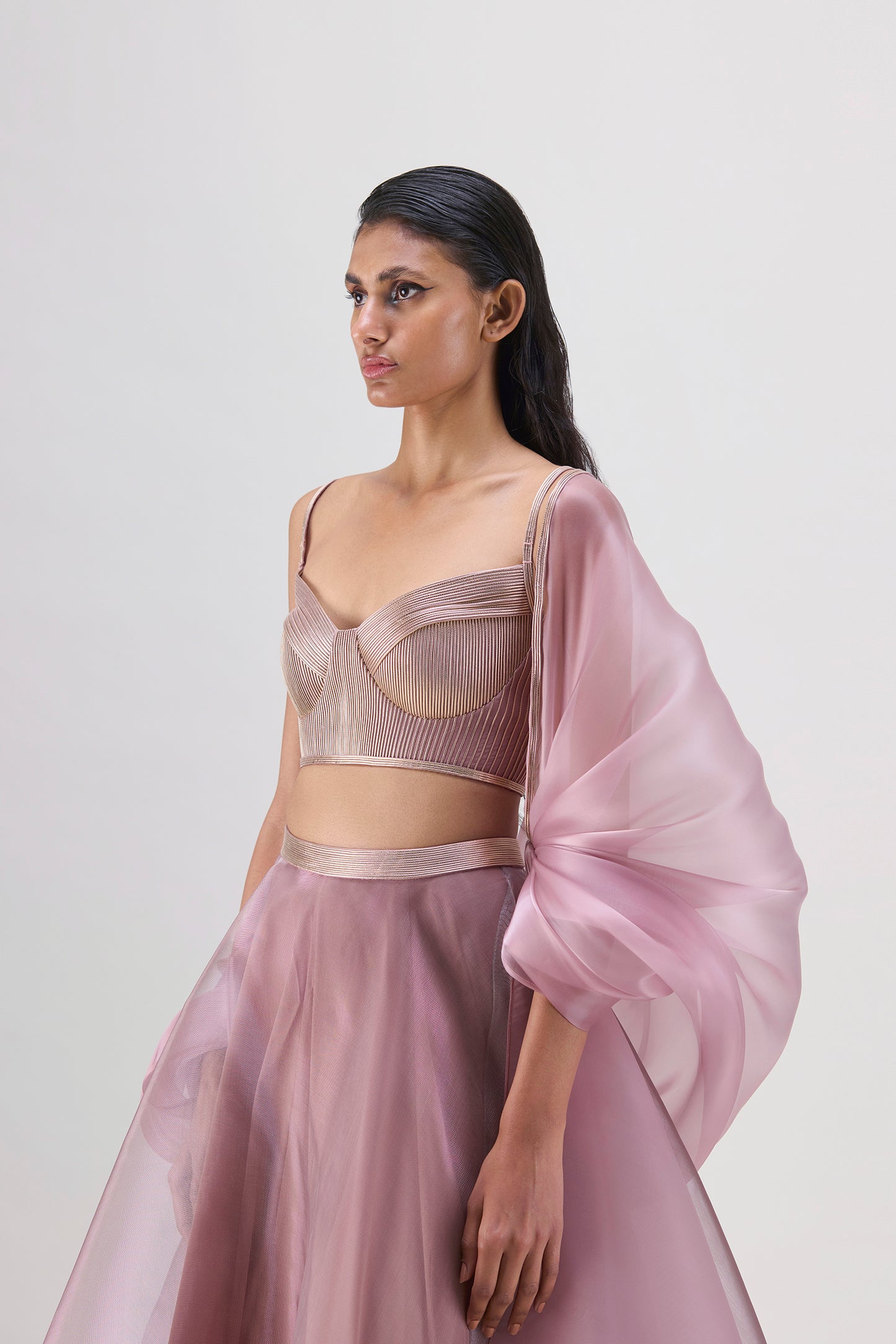 Fluid Mesh Cape And Skirt With Corded Bustier
