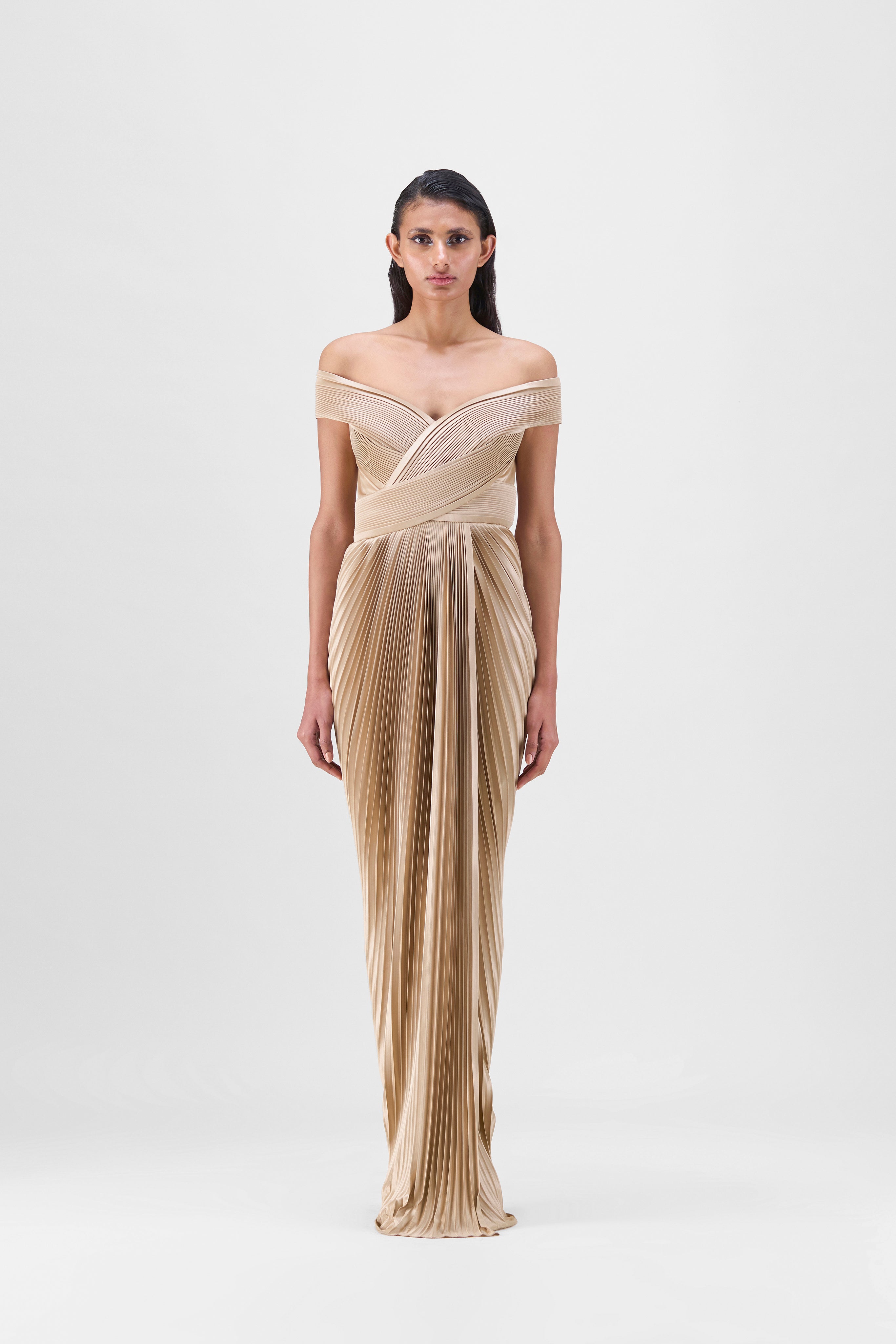 Structured Plissé Gown