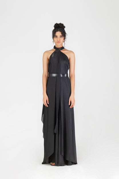 Metallic Halter Fluid Dress